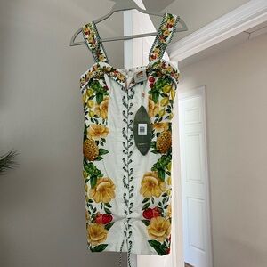 Farm Rio Picnic Flowers Off-White Sleeveless Mini Dress-NWT